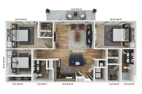 a 3d floor plan of a house with a living room and a dining room